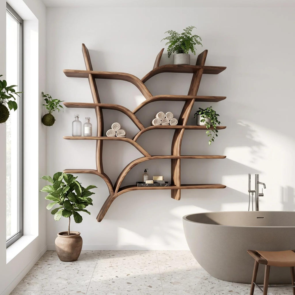 Mid Century Live Edge Bookshelves for Home Library