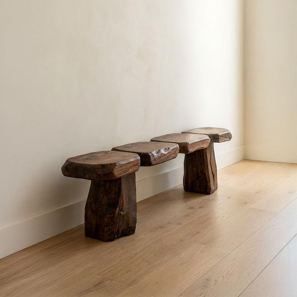 Mid-Century Solid Wood Accent Bench for Bedroom, Living Room & Entryway, Handcrafted Indoor Seat Furniture