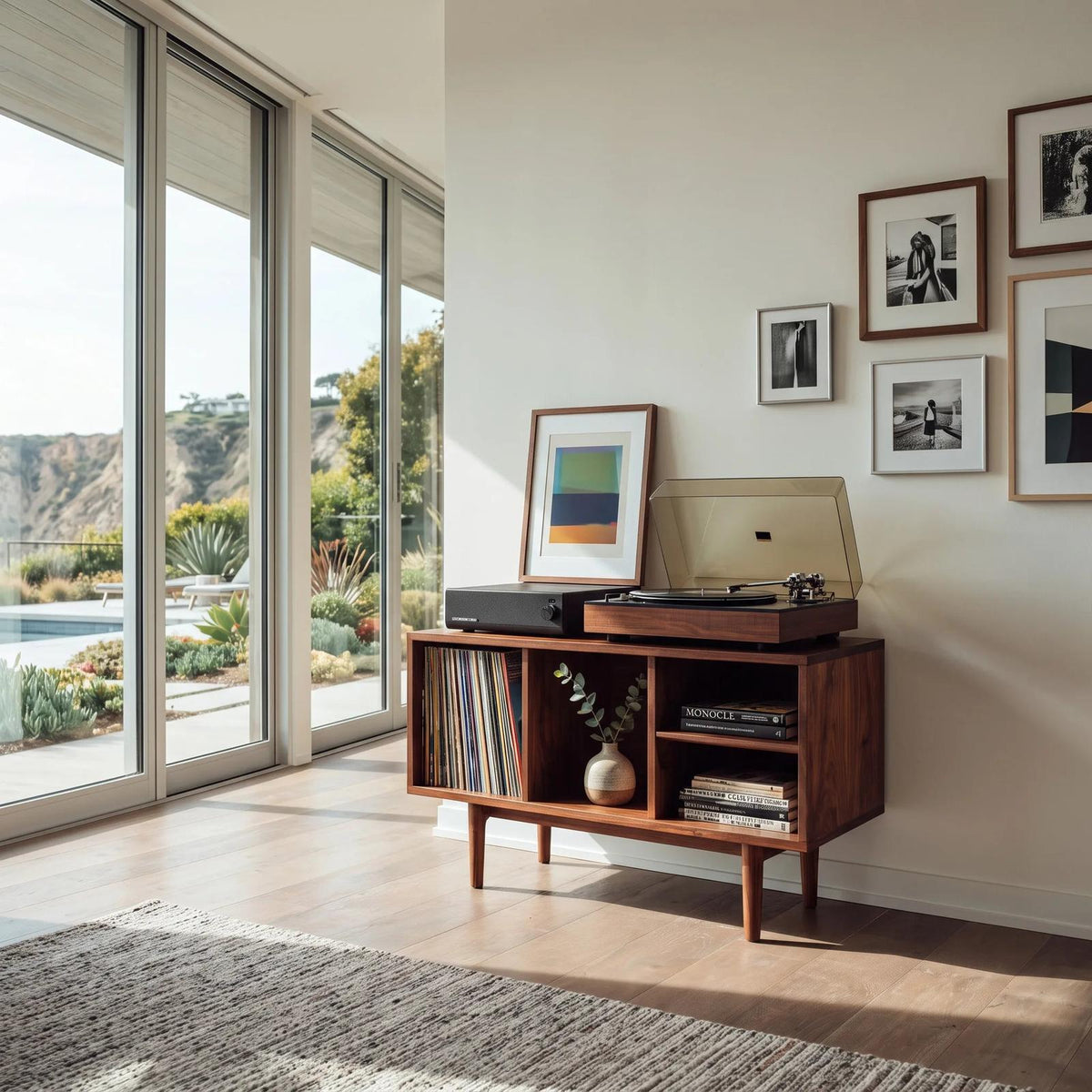 Minimalist Record Cabinet With Four Open Shelves For Interior