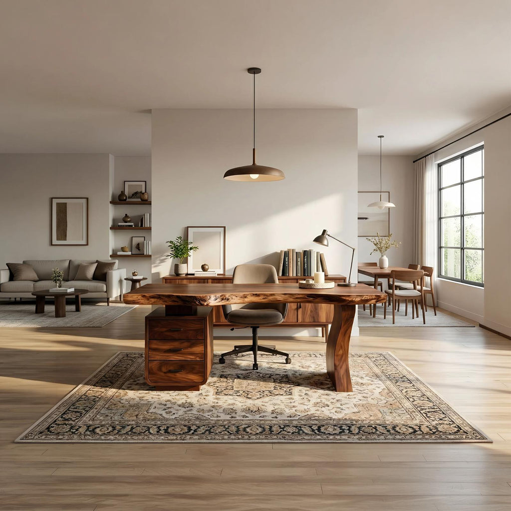Contemporary Home Office Desk, Handcrafted Solid Wood Writing Computer Table for Artistic Living Room