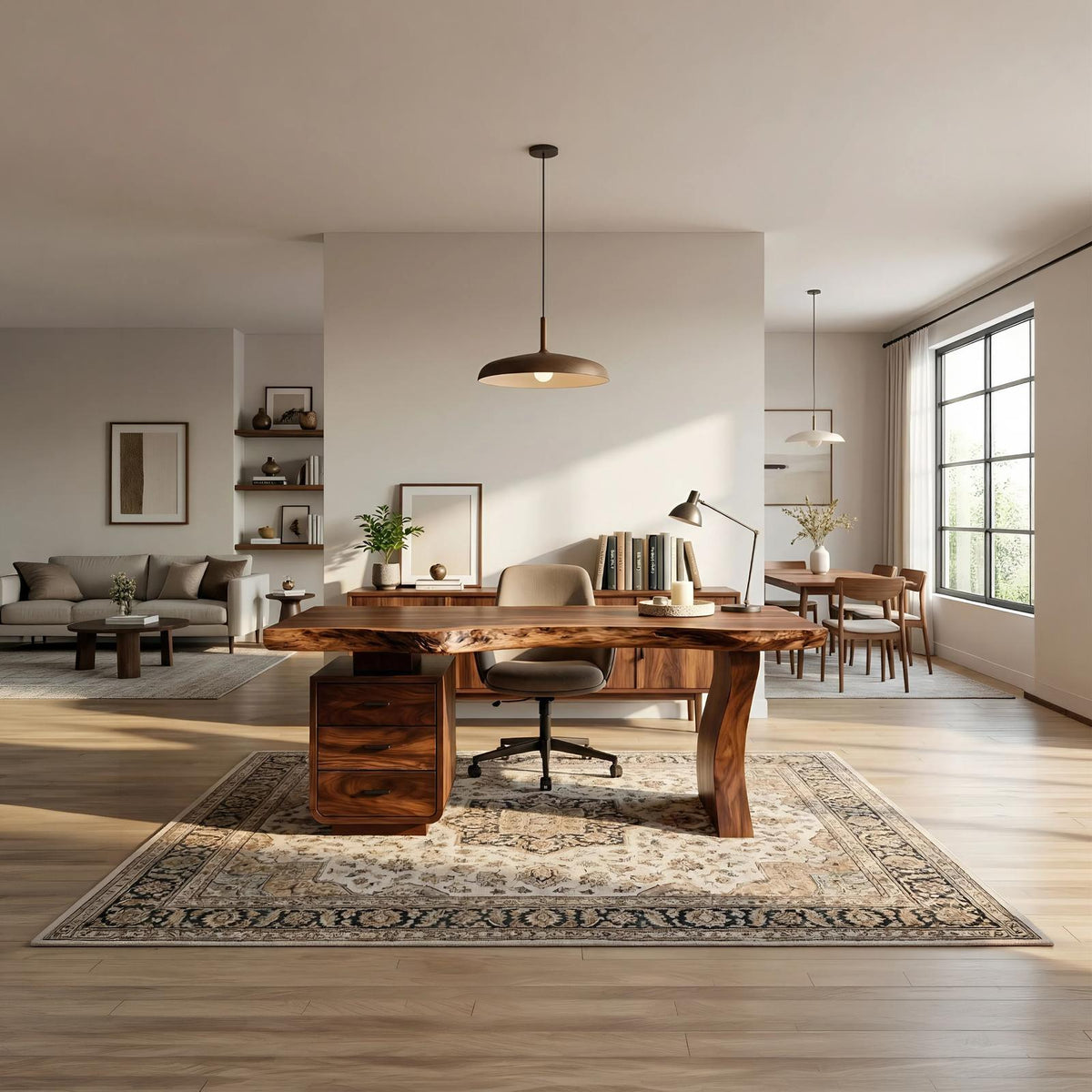 Contemporary Home Office Desk, Handcrafted Solid Wood Writing Computer Table for Artistic Living Room