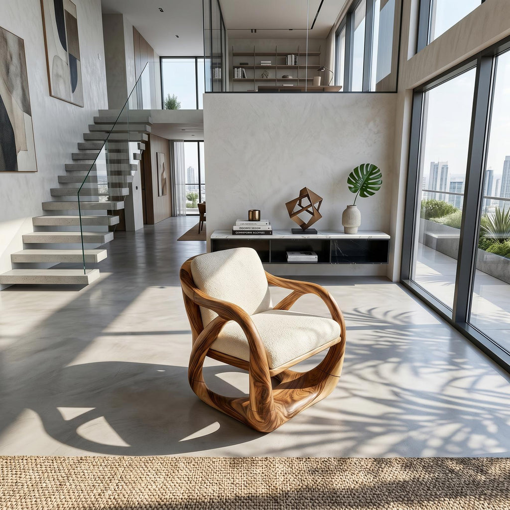 Sculpted Walnut Lounge Chair in a Grand Luxury Living Space SILDTTRCHR021