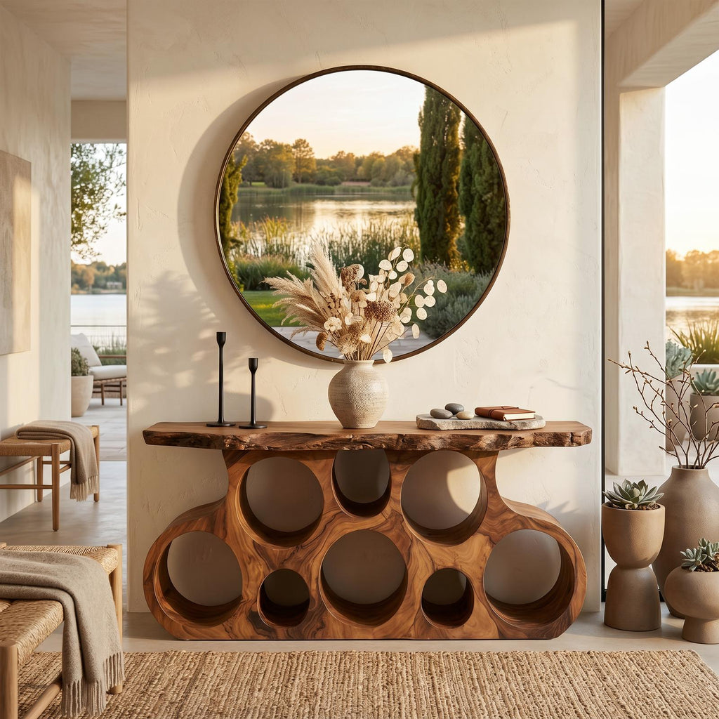 Wooden Console Table With Round Cutout Base For Living Decor
