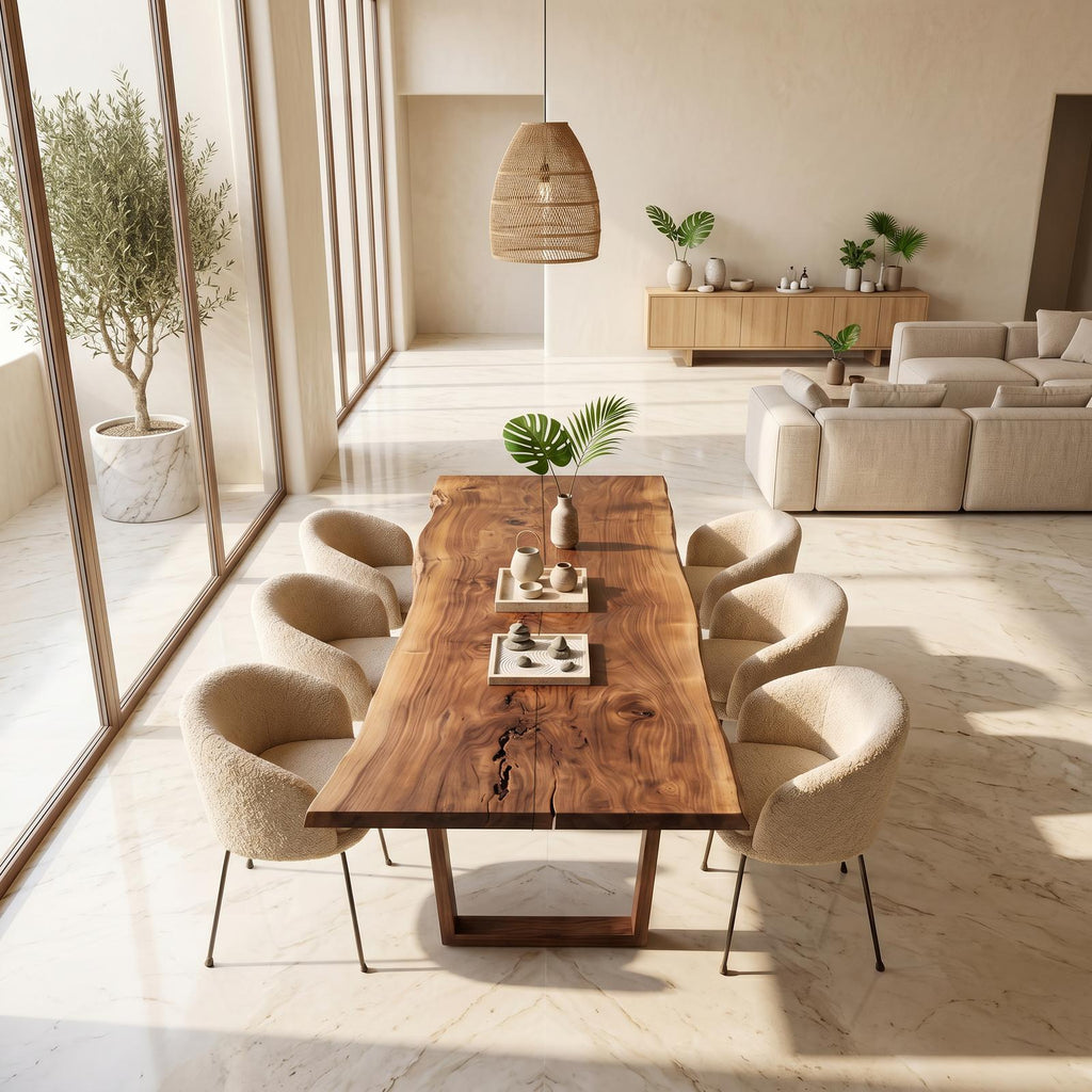 Spry Interior Modern Walnut Dining Table with Minimalist U-Shape Base, Luxury Solid Wood Kitchen Table for Dining Room, SINLSADT188