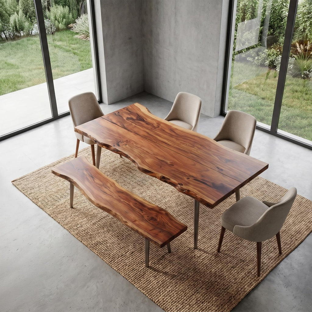 Rustic Dining Table with Trestle Wood Base, Farmhouse Solid Wood Kitchen Table for Dining Room