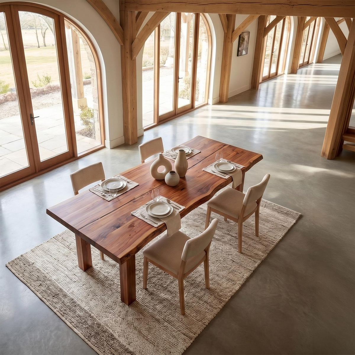 Mid-Century Dining Table with Double Pedestal Base, Oval Solid Wood Kitchen & Dining Room Table