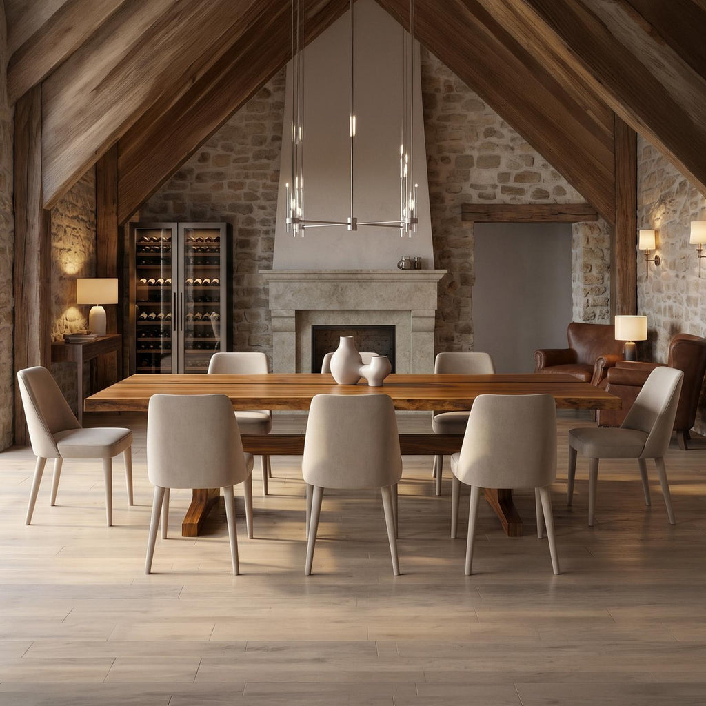 Organic Live Edge Dining Table with Waterfall Wood Base, Rustic Solid Wood Kitchen Table for Dining Room