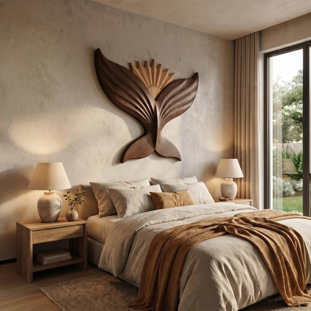 Sculptural Eagle Wooden Wall Art, Hand-Carved Flying Bald Eagle Wildlife Decor for Living Room, Entryway