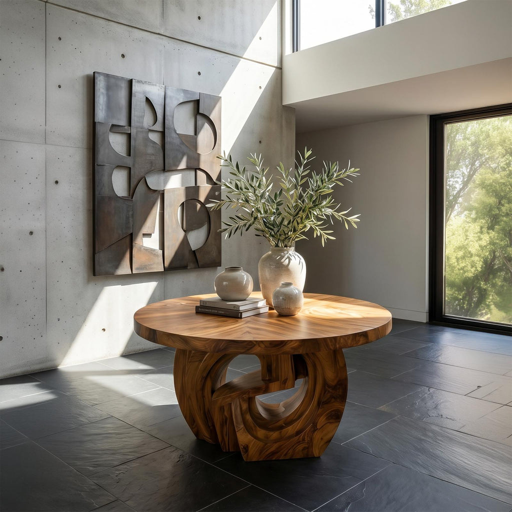 Organic Foyer Table, Solid Wood Pedestal Entryway & Hallway Console Accent Table