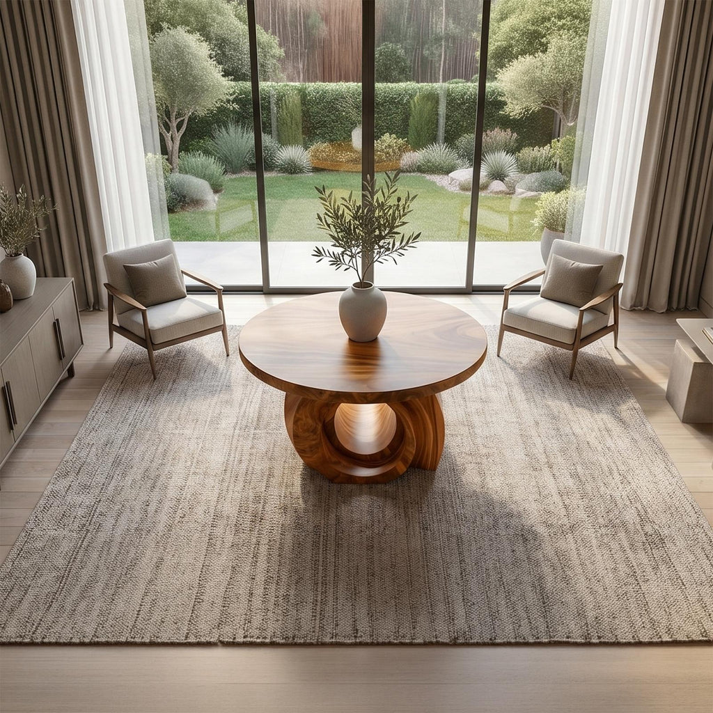 Modern Round Foyer Table, Sculptural Ring Pedestal Solid Wood Entryway & Hallway Accent Table