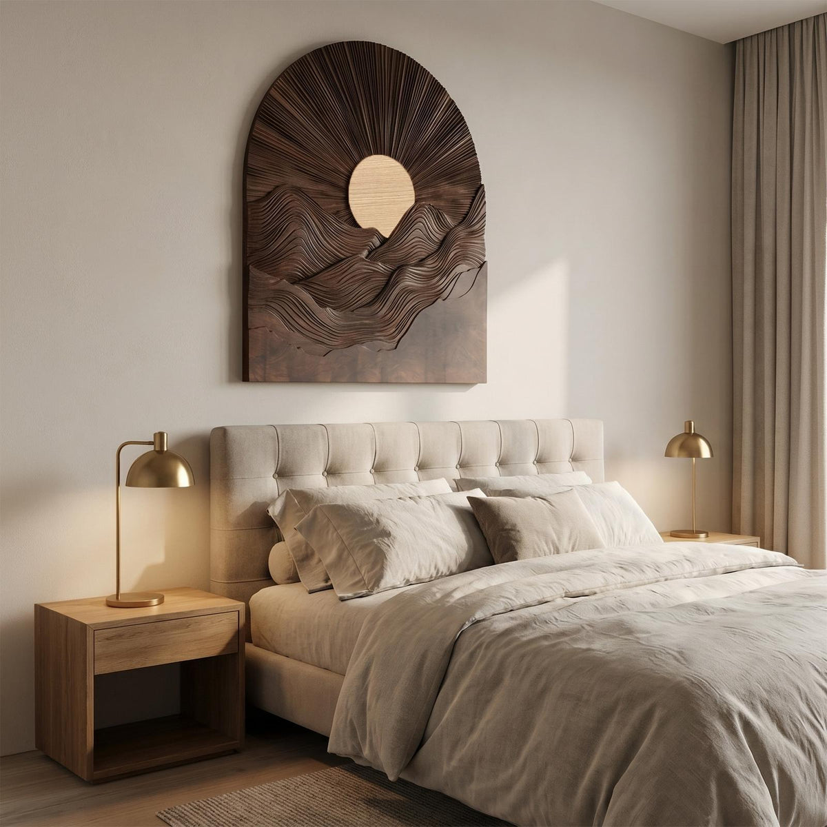 Sunburst Wall Art, Round Sculptural Wooden Relief Panel Decor for Living Room, Bedroom & Entryway