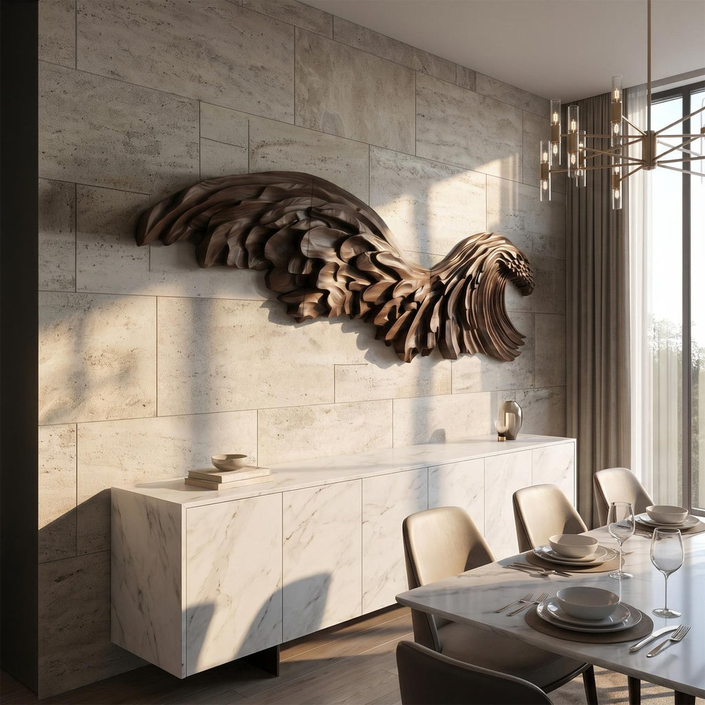 Ocean Wave Wooden Wall Art, Handcrafted Sculptural Carved Wood Hanging Decor for Living Room and Bedroom