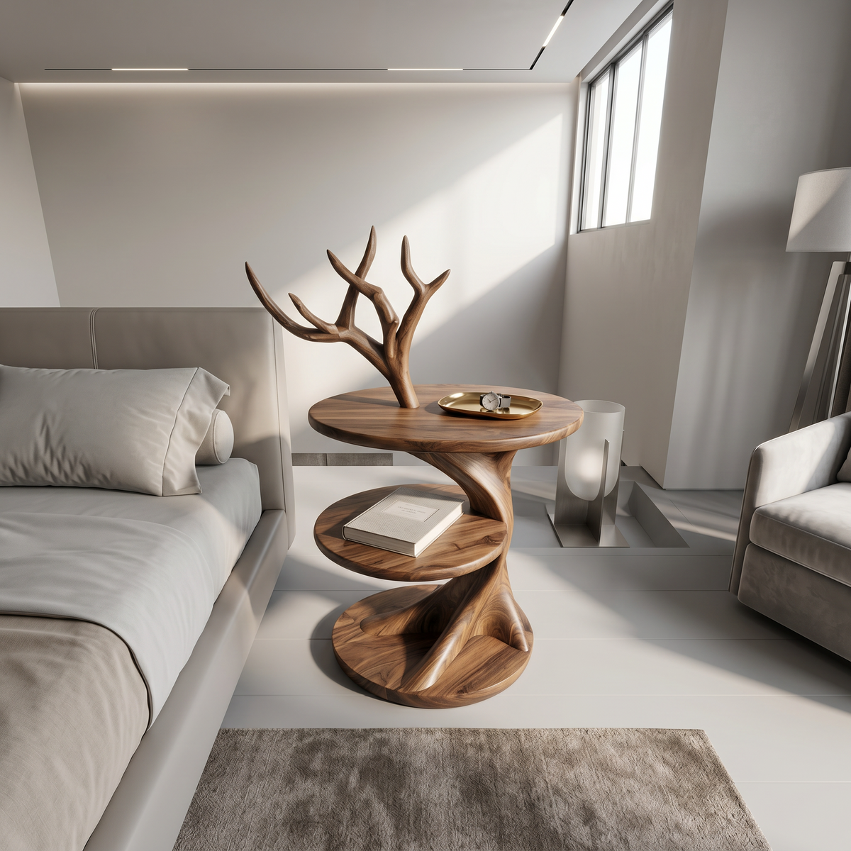 Spry Interior Organic Bedside Table, Sculptural Tree Branch Solid Wood Nightstand & Accent Side Table for Bedroom, SINLSABT269