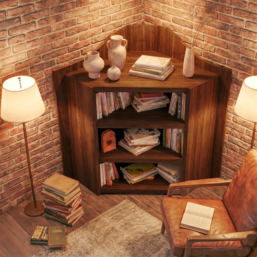 Natural Wooden Bookshelf, Open Multi-Tier Shelves & Storage Display Cabinet for Living Room & Bedroom