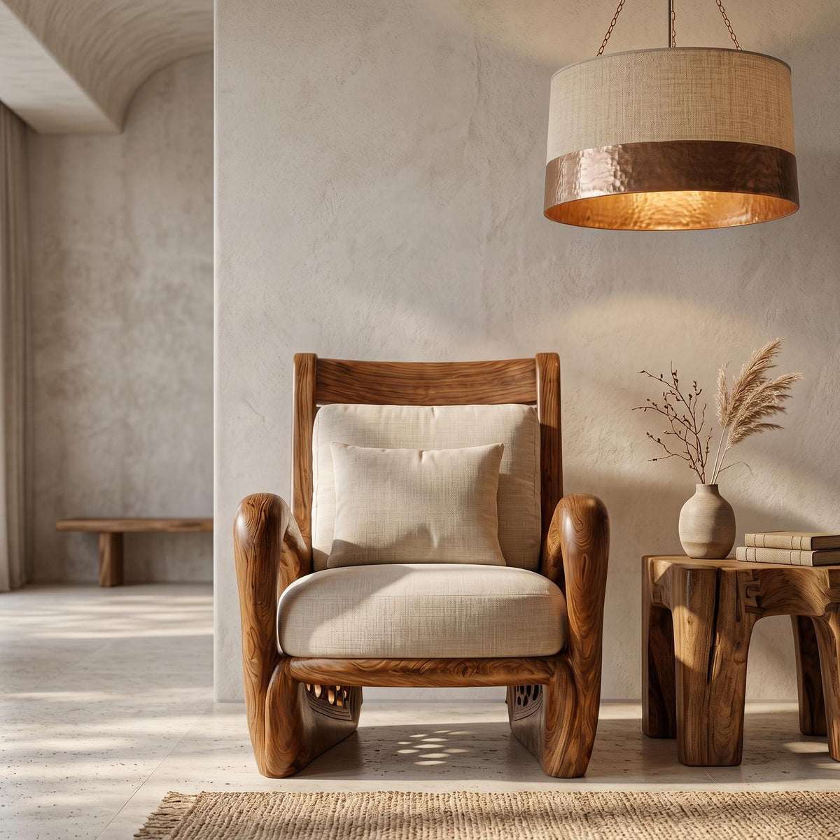 Nature Inspired Wooden Accent Armchair, Sculptural Lounge Chair for Living Room Relax