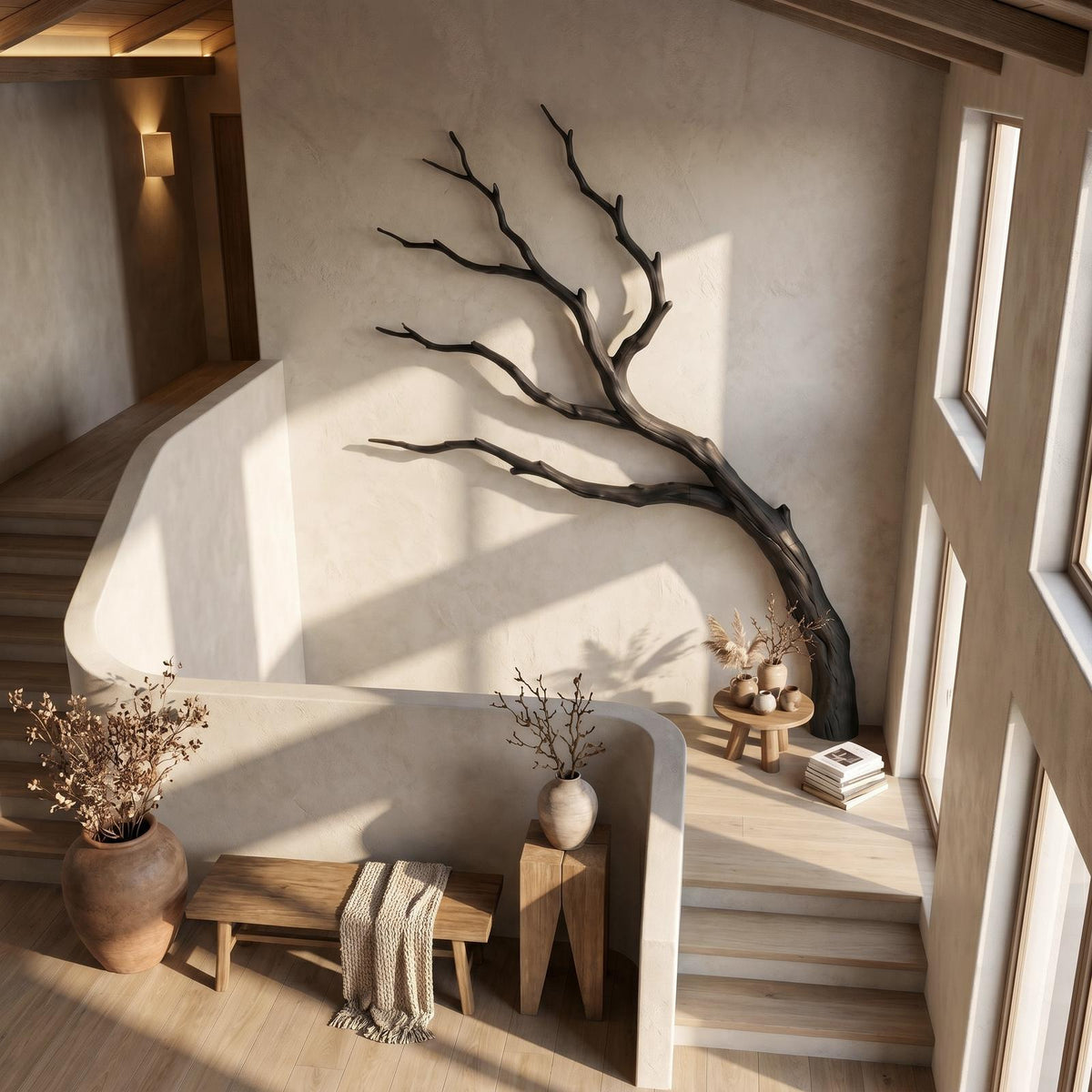 Spry Interior Contemporary Wood Wall Decor, Natural Tree Branch Form Hanging Sculpture for Living Room, SINLSAWD129