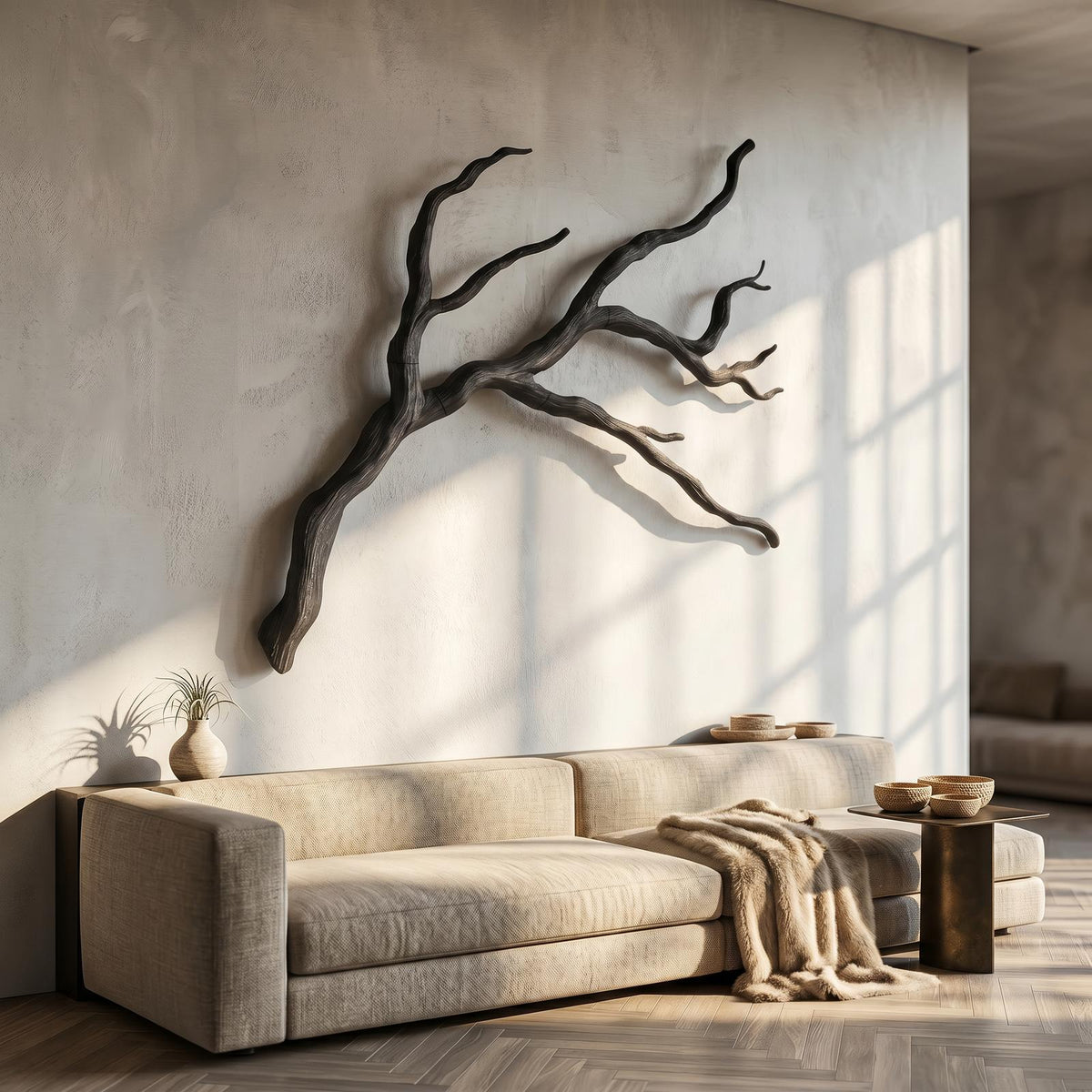 Spry Interior Modern Wood Wall Decor, Sculptural Tree Branch Form Nature Wall Art for Living Room, SINLSAWD126