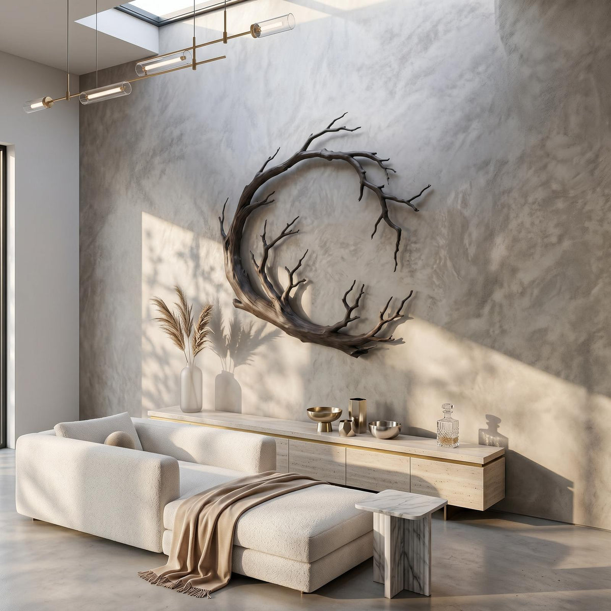 Spry Interior Nature Inspired Wood Wall Decor, Organic Branch Ring Circular Art Sculpture for Living Room, SINLSAWD123