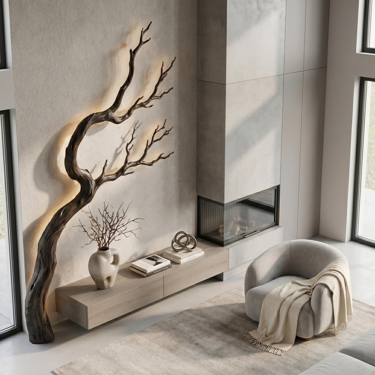 Spry Interior Organic Wood Wall Decor, 3D Sculptural Tree Branch Art Hanging Sculpture for Living Room, SINLSAWD122