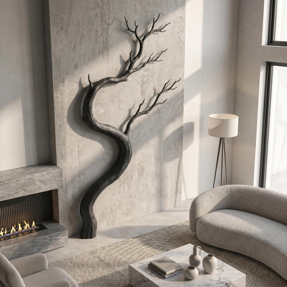 Spry Interior Artisan Wooden Wall Decor, Sculptural Driftwood Branch Hanging Sculpture for Living Room, SINLSAWD121