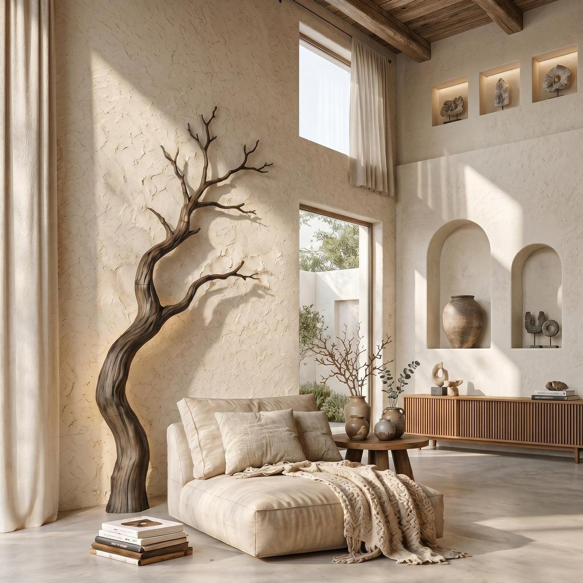 Modern Wooden Wall Decor, Sculptural Driftwood Branch Style Hanging Art for Living Room & Entryway
