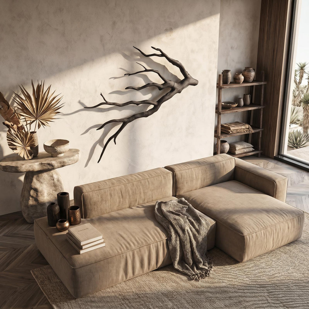 Sculptural Tree Branch Wood Wall Art, Handcrafted Rustic Driftwood Wall Hanging Decor for Home, Model