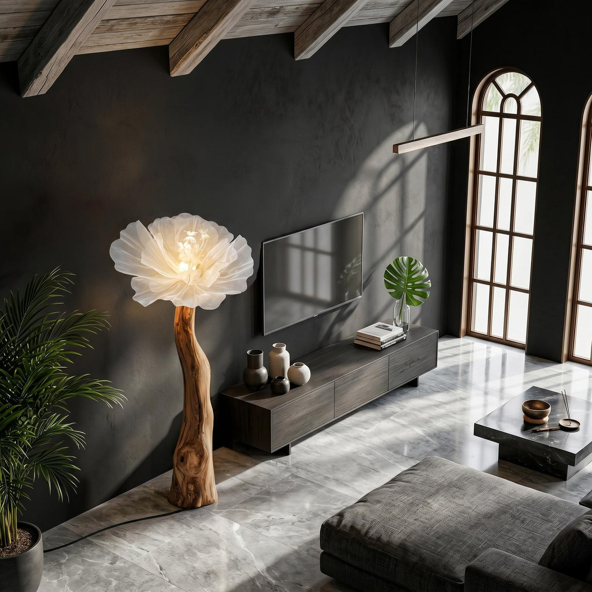 Sculptural Standing Lamp Organic Blossom Form For Living Room