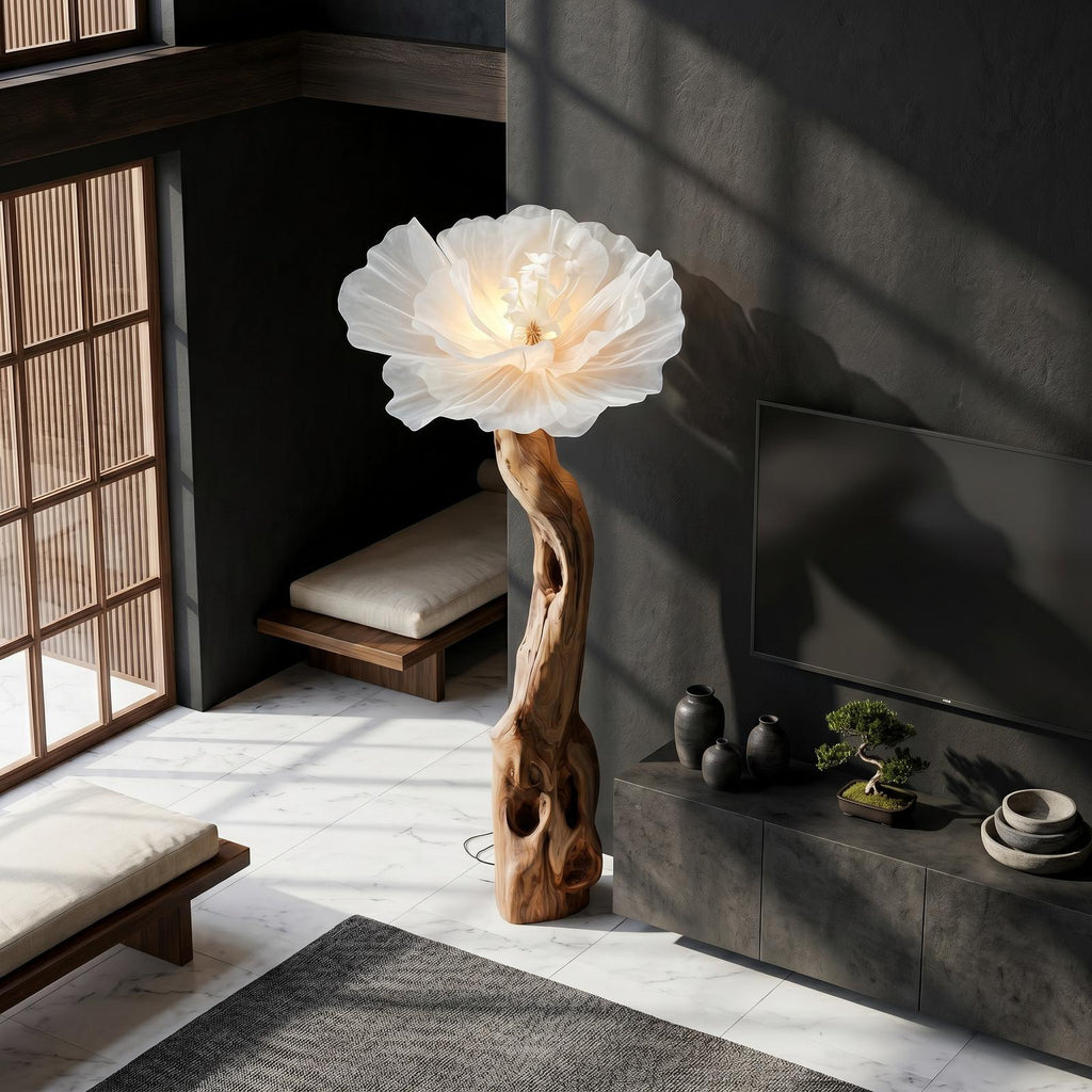 Organic Modern Floor Lamp Handcrafted Flower Sculpture For Living Room