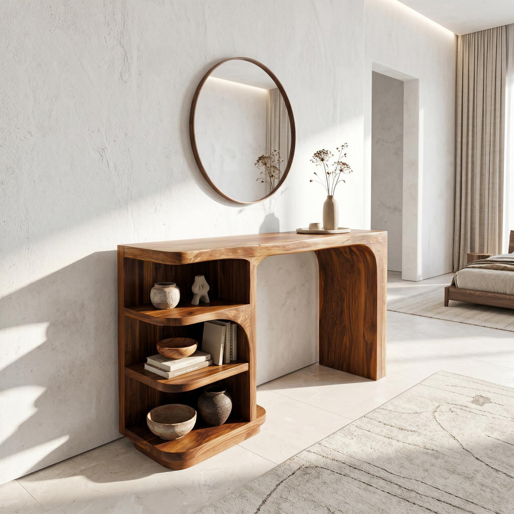 Contemporary Dressing Table With Waterfall Wood Structure For Bedroom