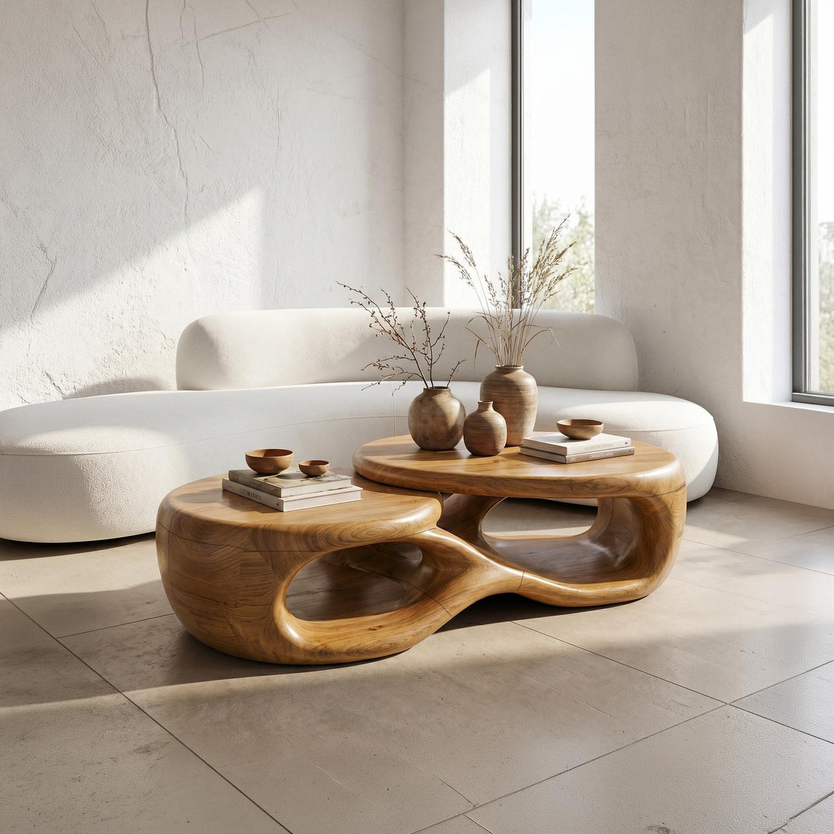 Handcrafted Coffee Table With Sculptural Curved Design For Living Room