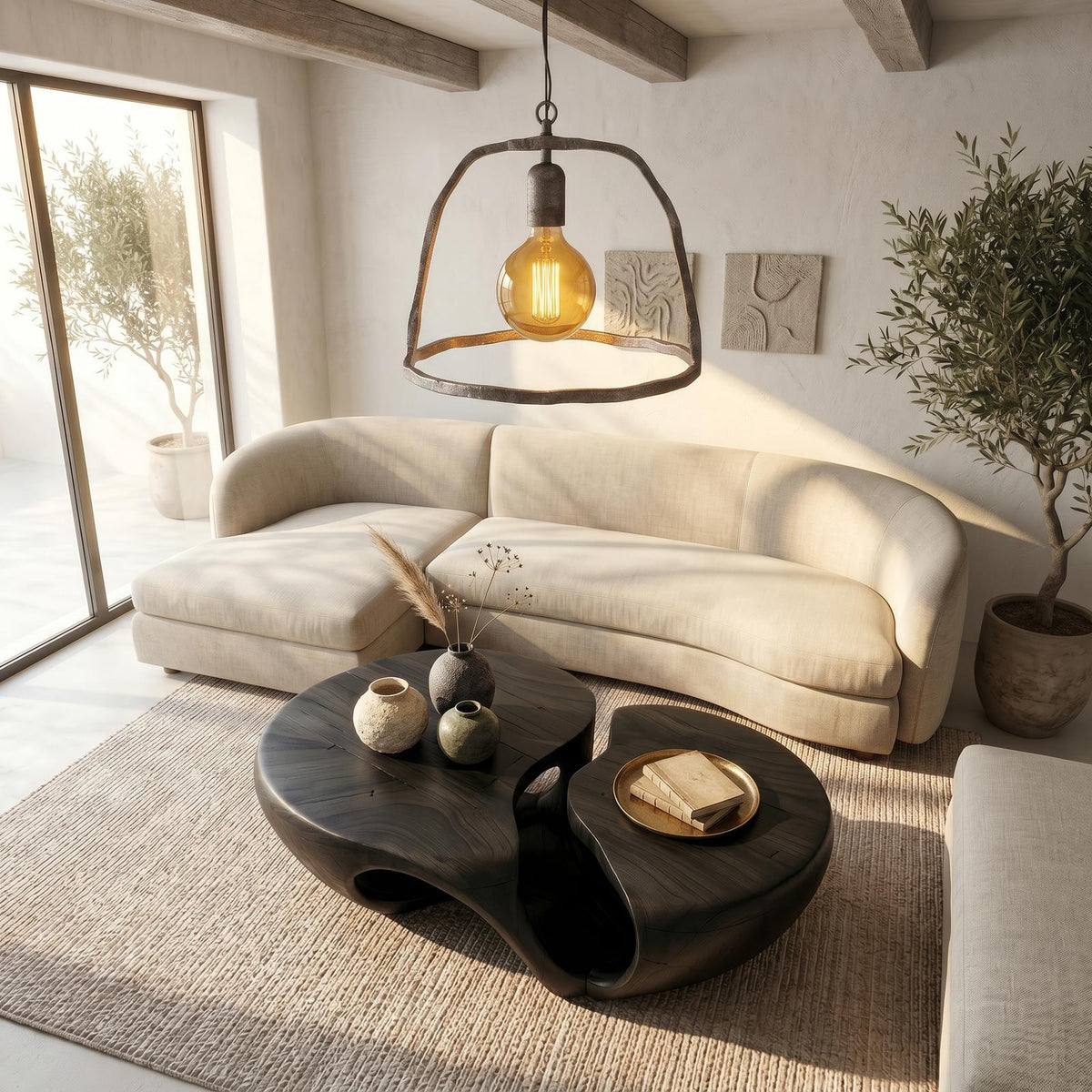 Nature Inspired Coffee Table With Artistic Open Base Design For Living Room
