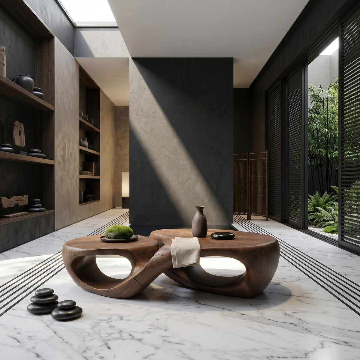 Organic Coffee Table With Sculptural Hollow Design For Living Room