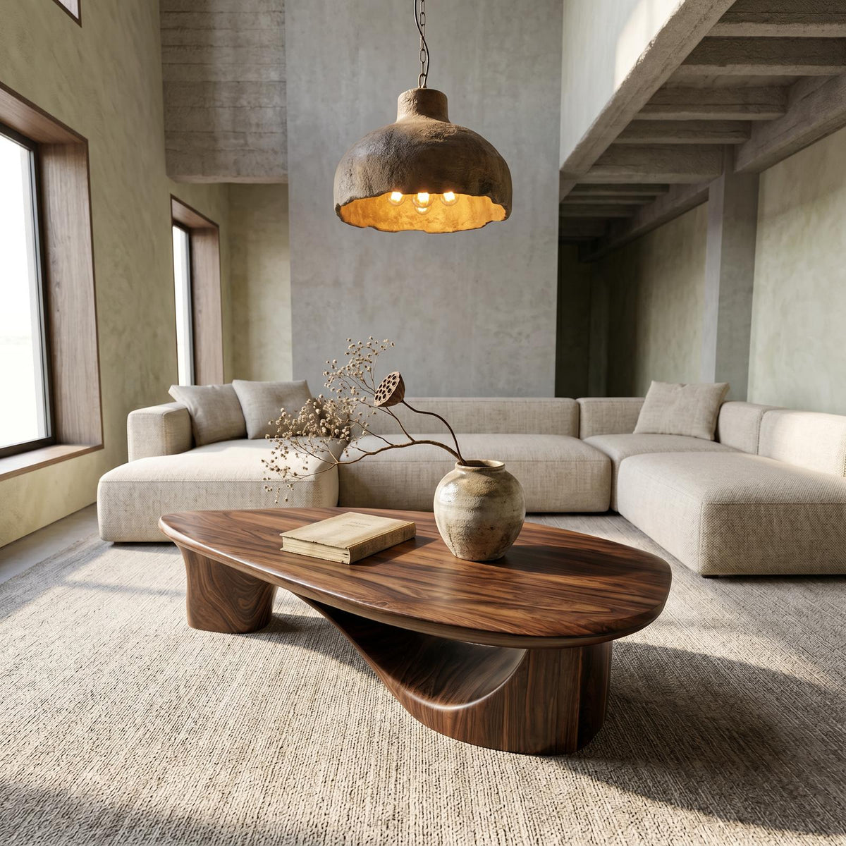 Contemporary Coffee Table With Sculptural Wooden Base For Living Room SINLSACF406