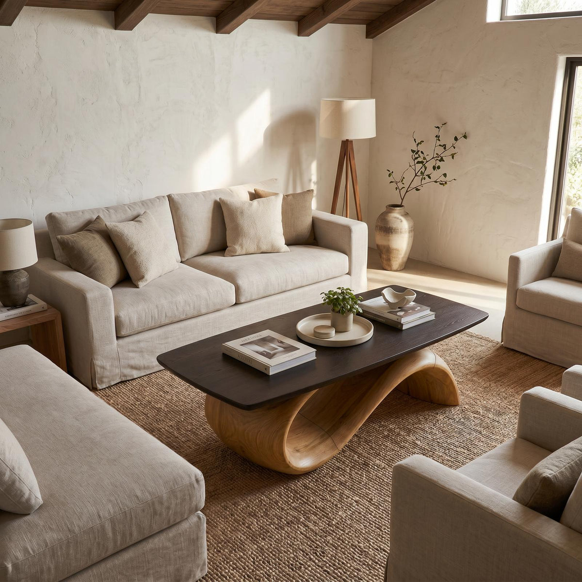 Handcrafted Coffee Table With Artistic Wood Design For Living Room
