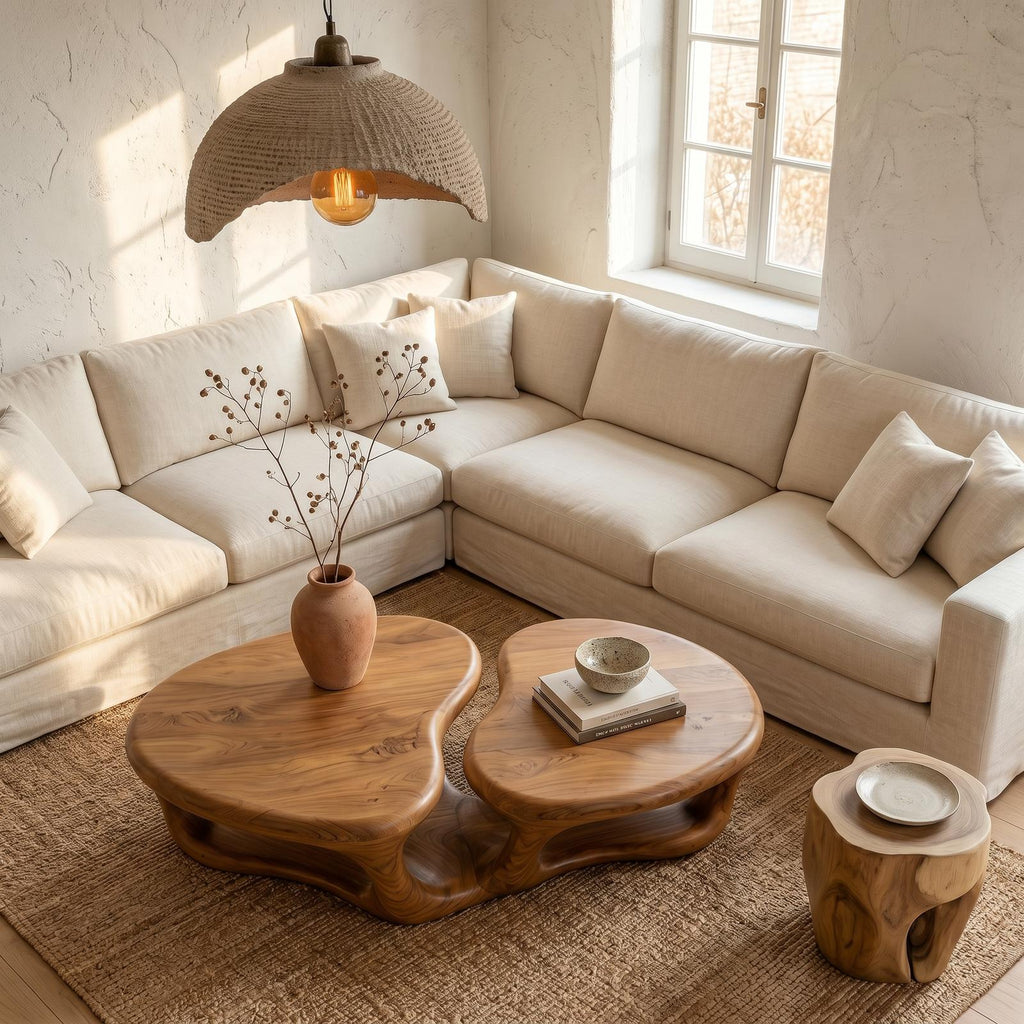 Sculptural Coffee Table With Open Wood Structure For Living Room Decor SINLSACF399
