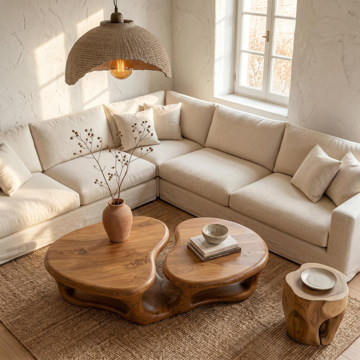 Sculptural Coffee Table With Open Wood Structure For Living Room Decor SINLSACF399