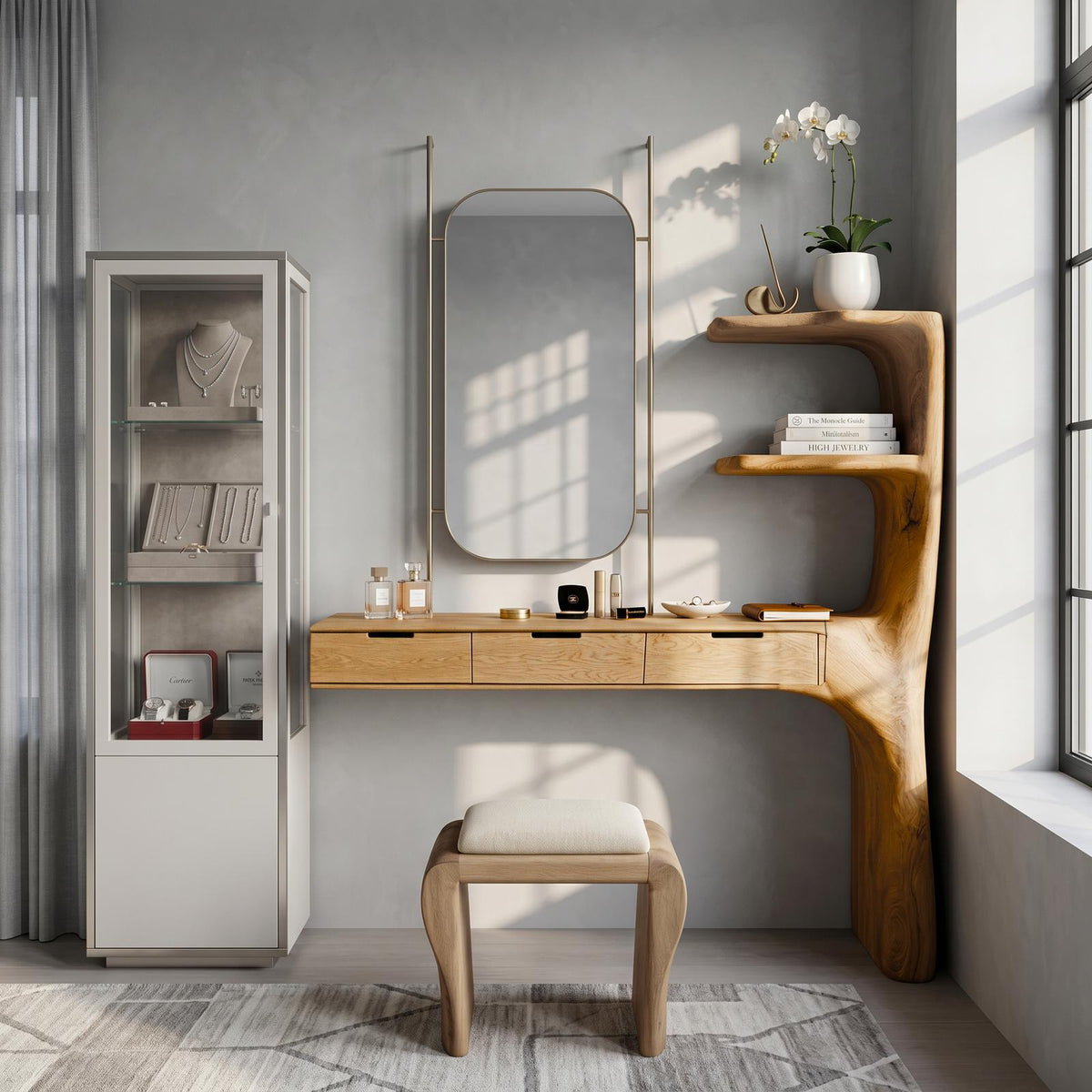Organic Dressing Table With Built In Storage Shelves For Bedroom And Dressing Room SINLSABDT087