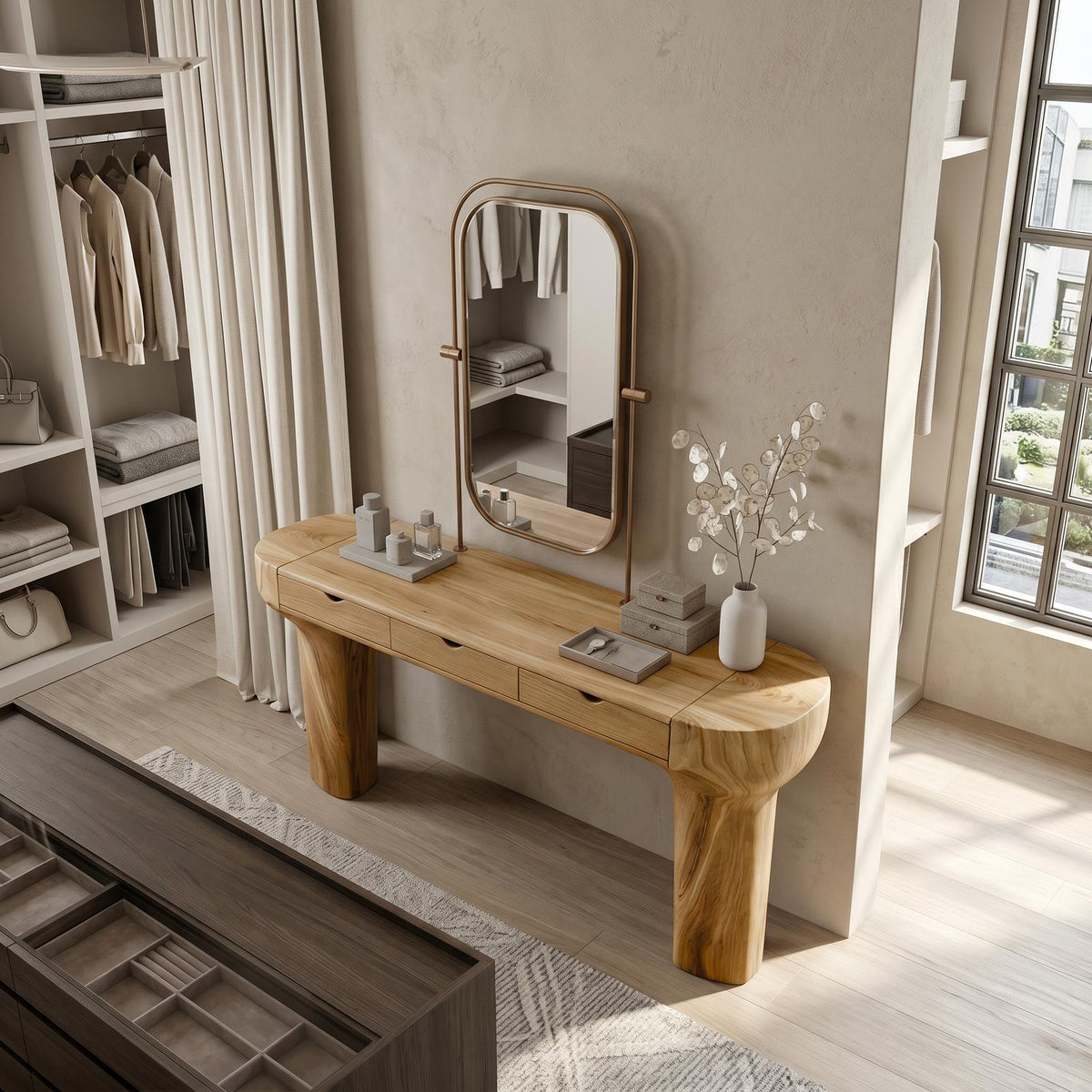 Rustic Dressing Table With Solid Wood Design For Bedroom SINLSABDT088