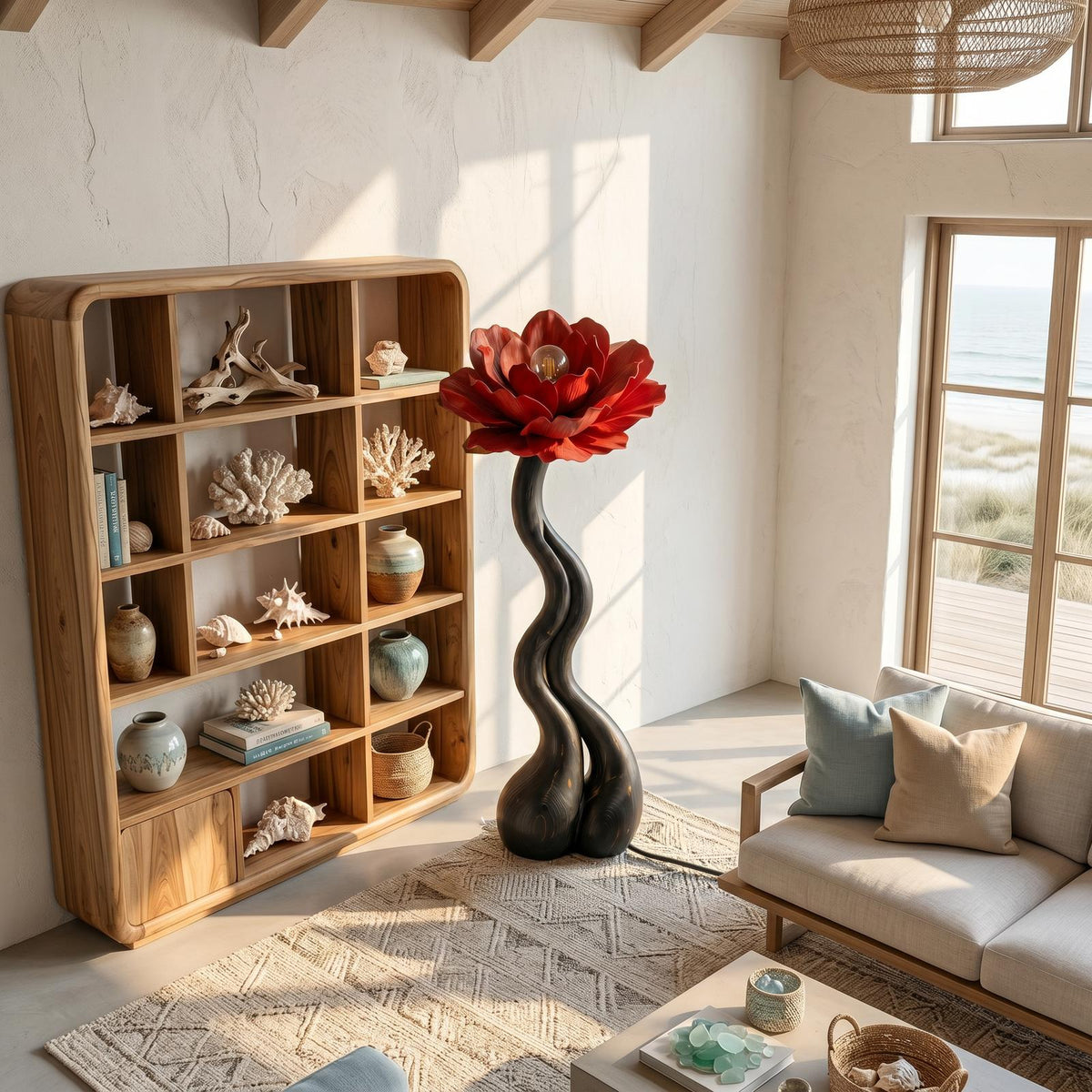 Modern Floor Lamp With Handcrafted Flower Form For Living Room