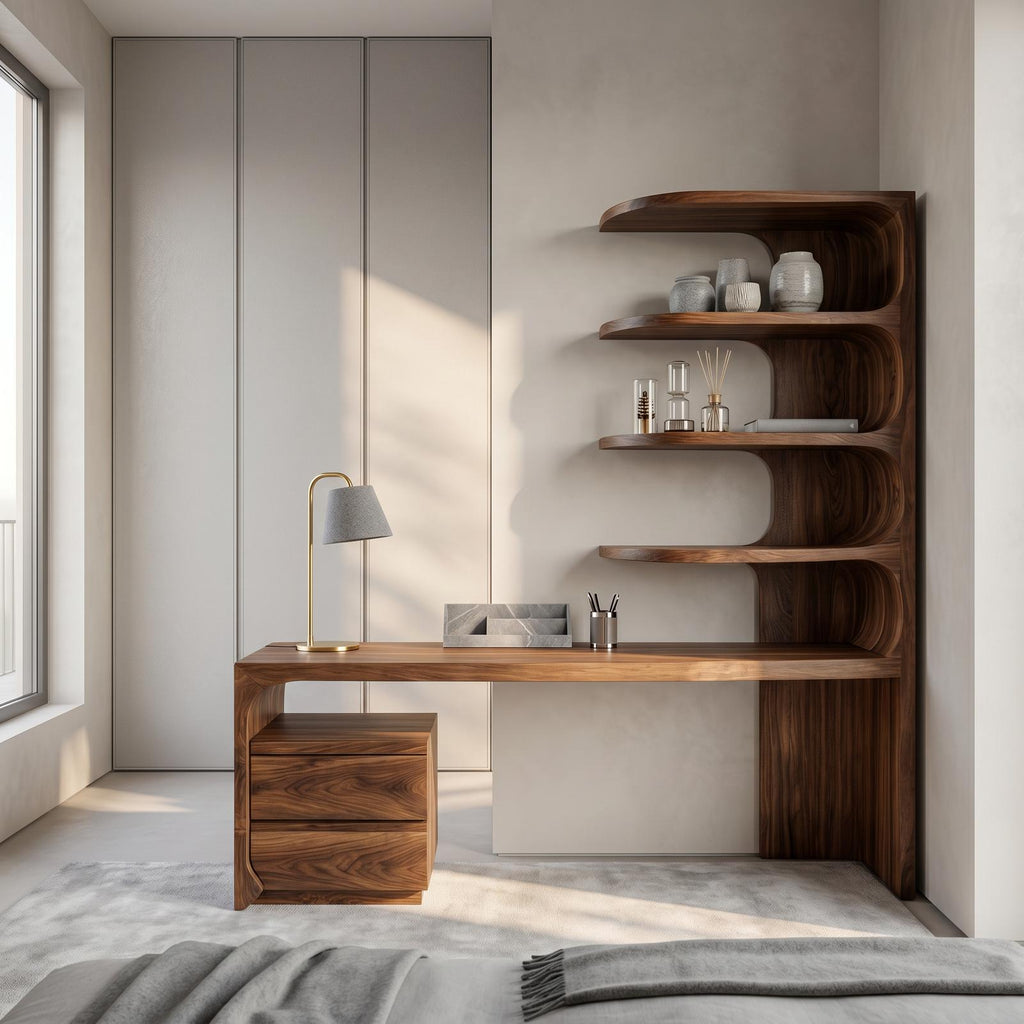 Scandinavian Writing Desk With Integrated Storage Hutch For Bedroom And Workspace
