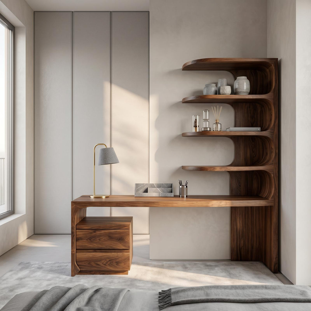 Scandinavian Writing Desk With Integrated Storage Hutch For Bedroom And Workspace