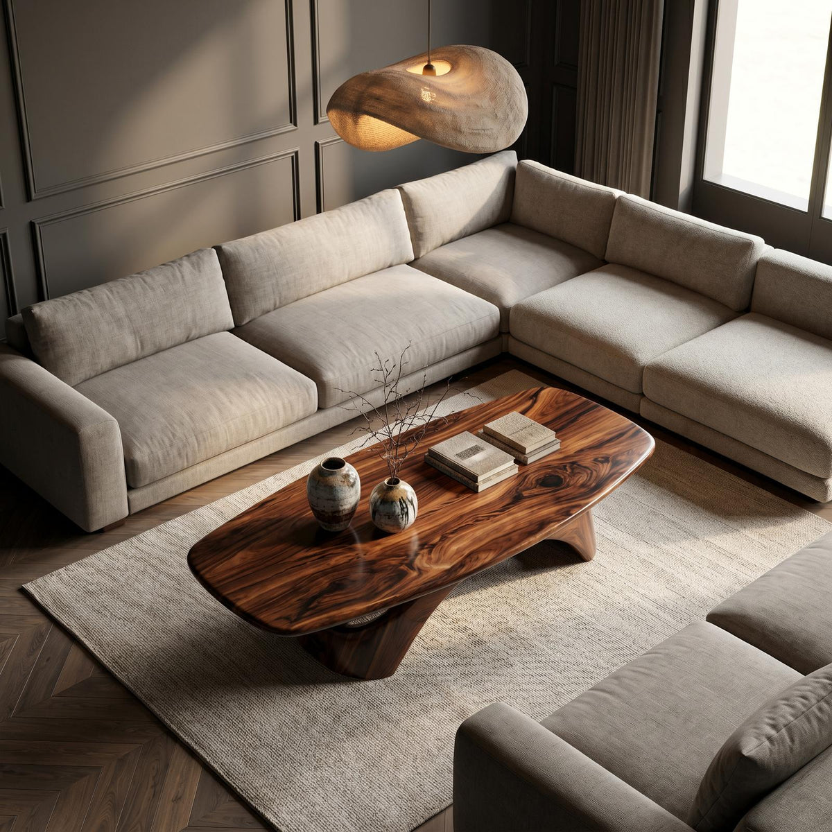 Rustic Coffee Table With Sculptural Wooden Base For Living Room