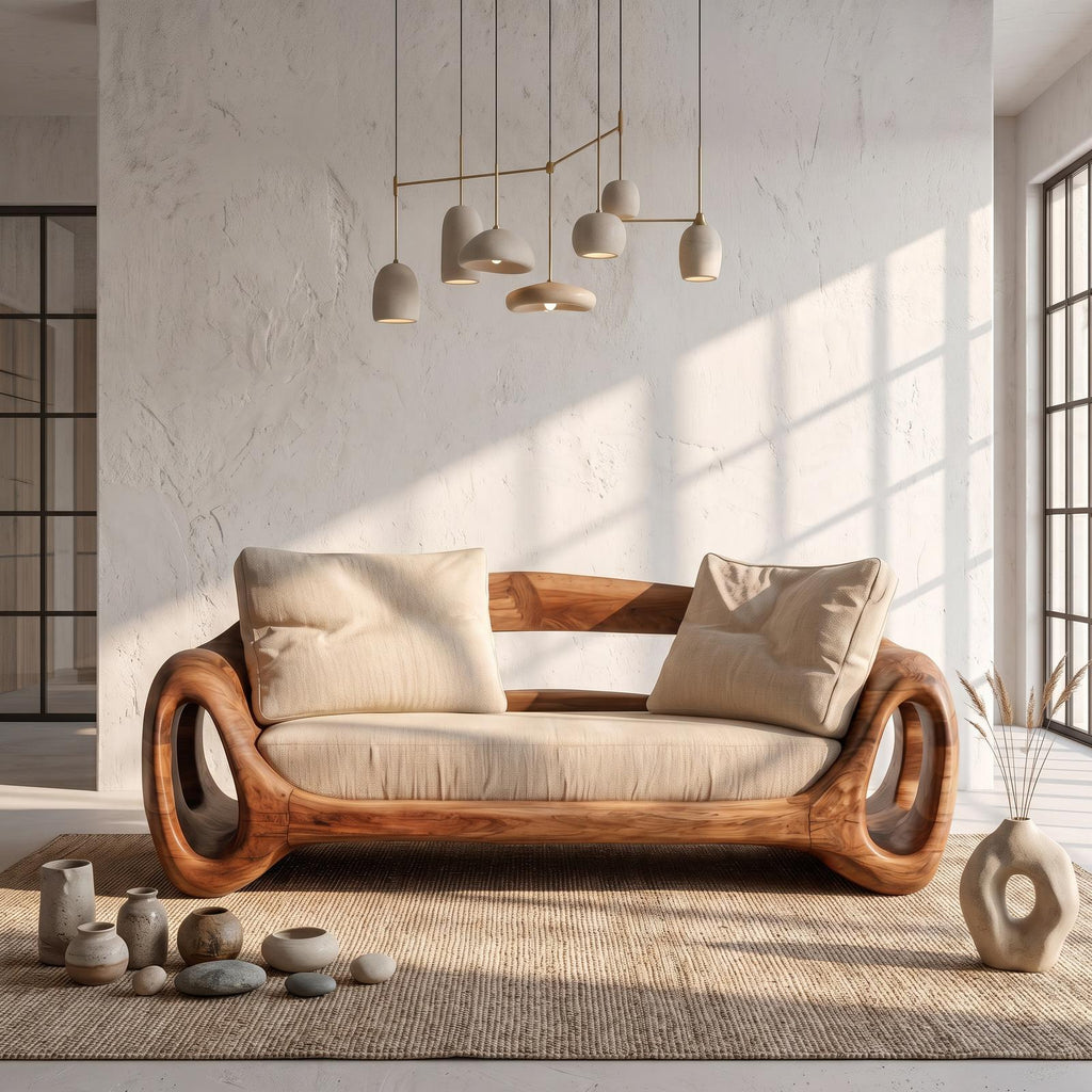 Organic Sofa Frame With Sculptural Circular Armrests For Living Room
