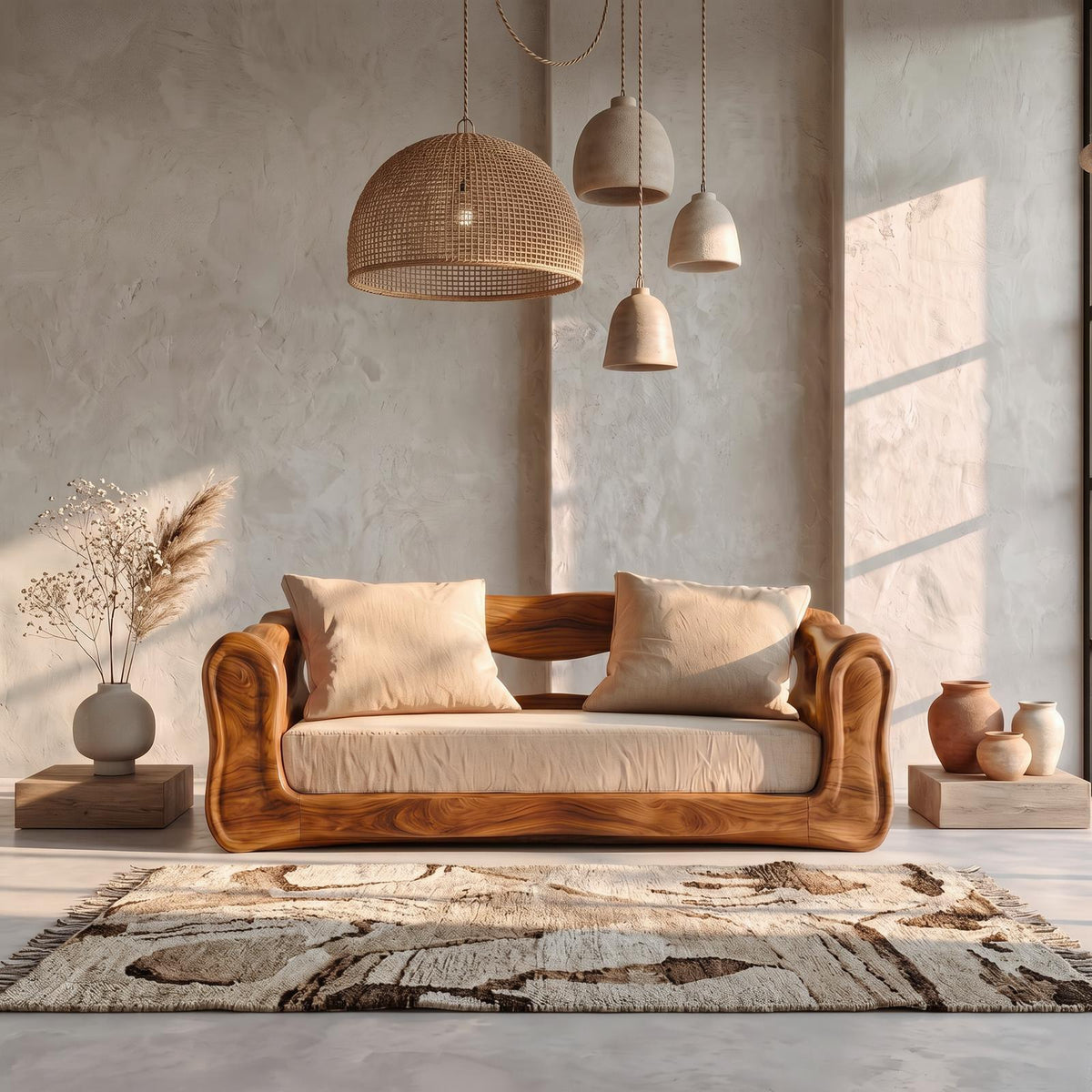 Contemporary Sofa Frame With Organic Flowing Wood Design For Living Room