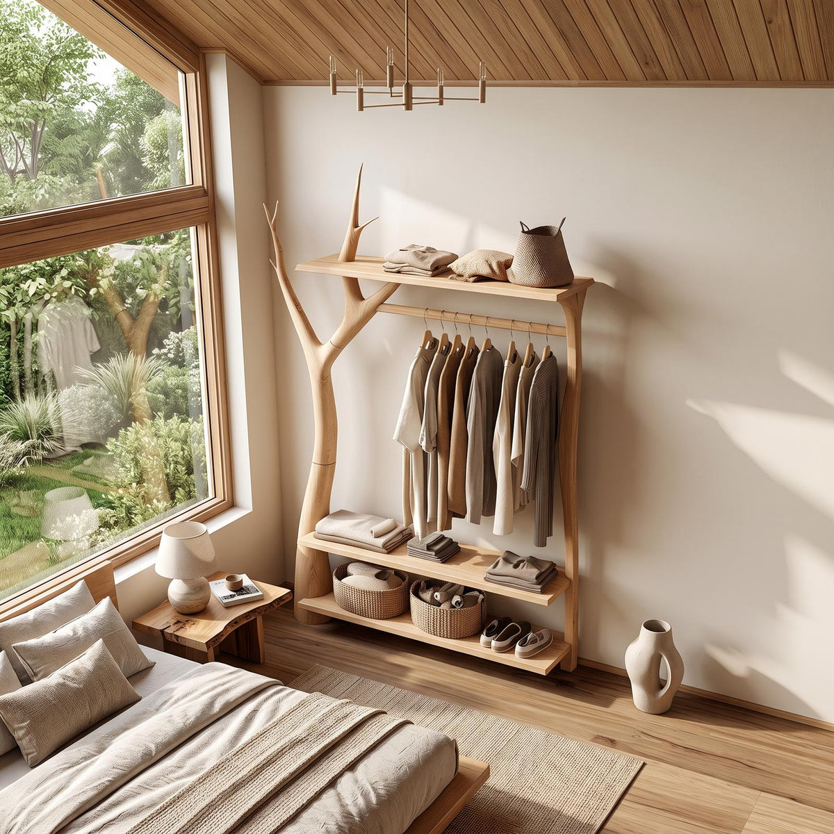 Rustic Tree Clothing Rack Entryway Bedroom Storage