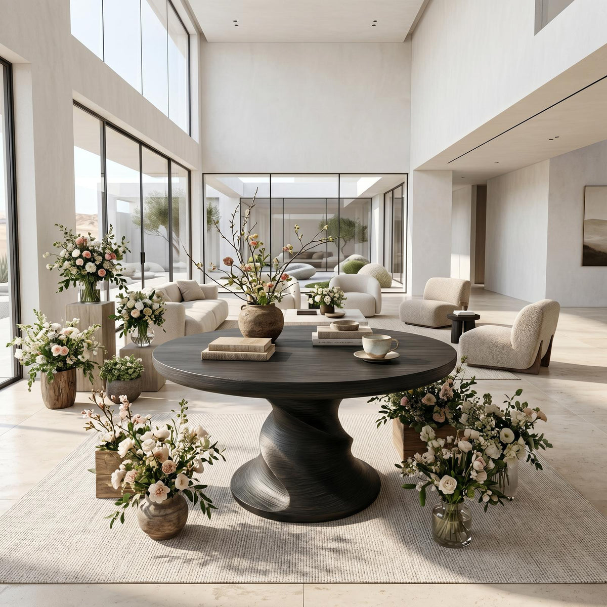 Contemporary Center Table With Flowing Curved Design For Foyer And Hallway