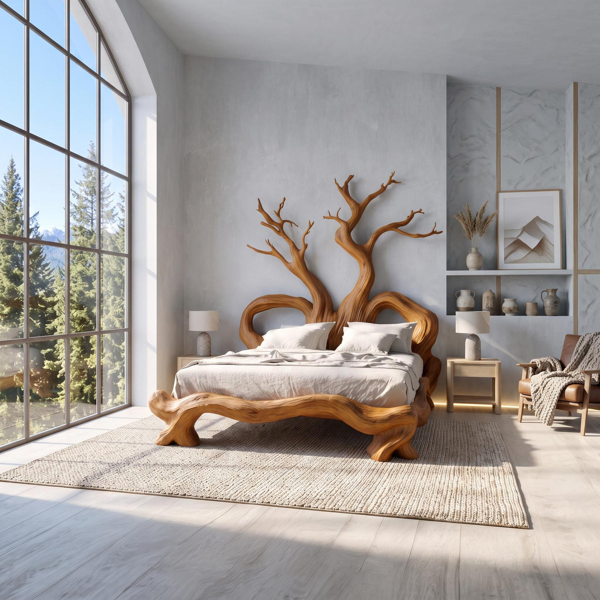 Rustic Artistic Tree Bed Nature Modern Bedroom SINLSAWB071
