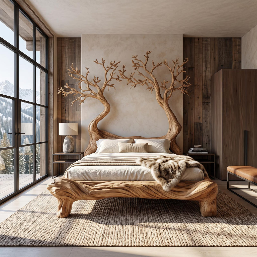 Rustic Tree Inspired Bed Organic Nature Bedroom SINLSAWB073