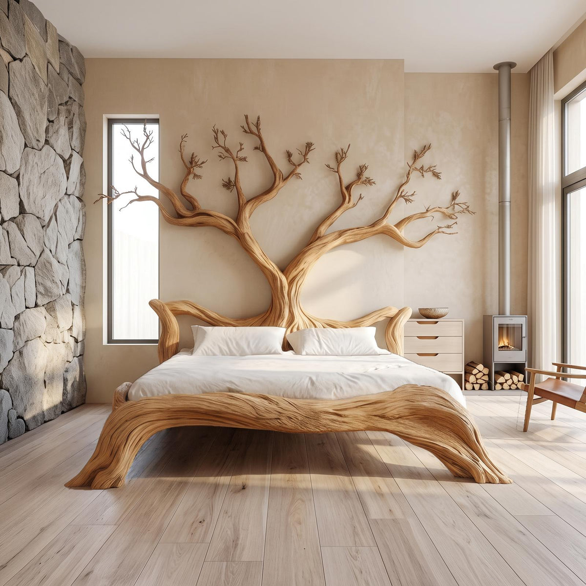 Rustic Rustic Sculptural Tree Bed Organic Bedroom SINLSAWB074