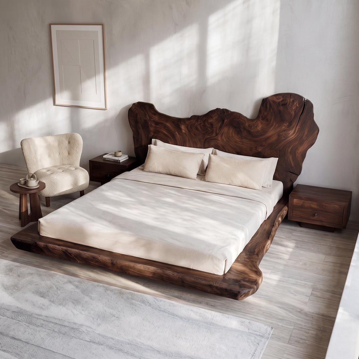 Mid Century Bedroom Low Profile Wood Bed SINLSAWB078